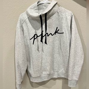 PINK Gray Logo Cowl Neck Pullover Sweatshirt